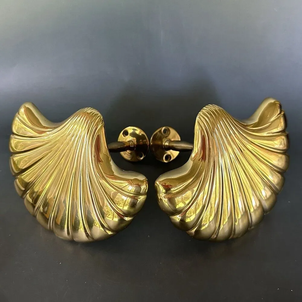 VTG Solid Brass Clam Shell Curtain Tiebacks Holdbacks Drapery Hardware Pair